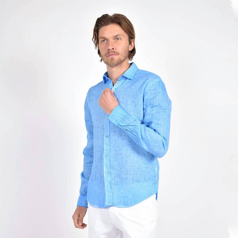 NEW EIGHT X solid linen shirt in blue